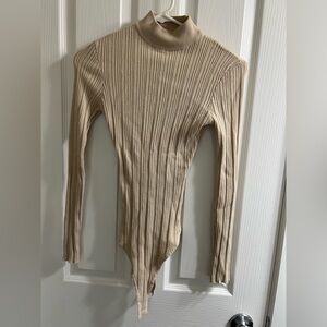 Missguided + Taupe Ribbed Long Sleeve Bodysuit